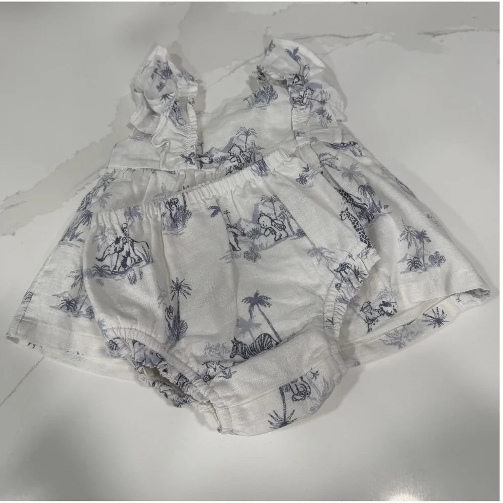 Baby Gap First Favorites 6-12M Safari Toile Gauze Top and Bloomer Set Blue White
